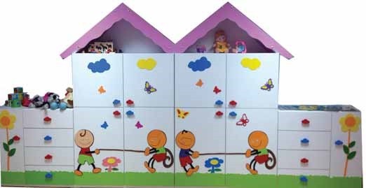 PEMBE ÇATILI DOLAP SETİ (320*40*180 CM )